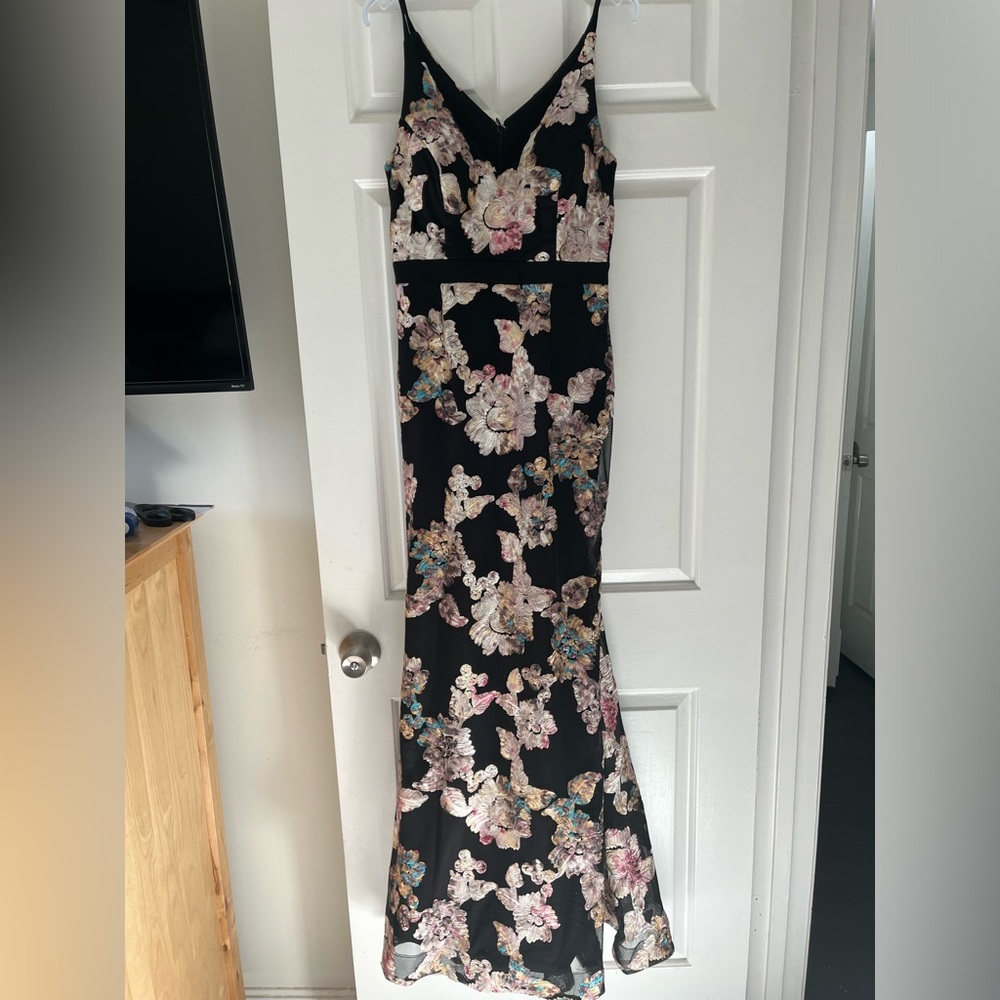 Bebe Flowery Black Gown Size 8